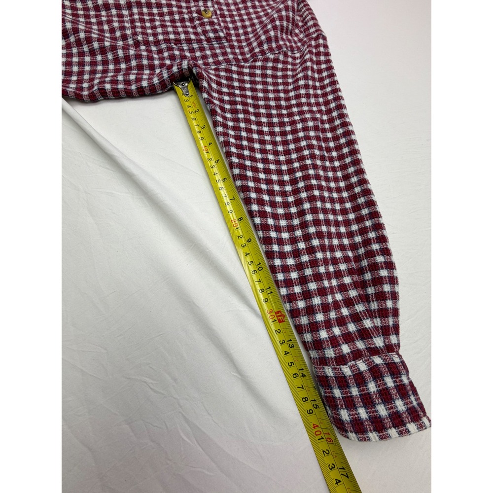 Vintage Red Gingham Waffle Texture Button Down Shirt Denim Collar Cotton Nepal M - Picture 6 of 10